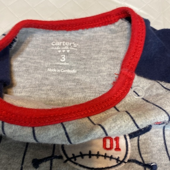 Infant 3 month short sleeve onsies blue stripes baseball themed set of 2 - Picture 10 of 10